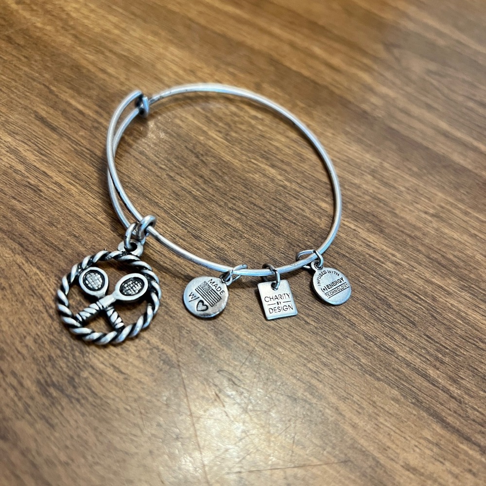 Alex and Ani Tennis Racket Charm Bangle Bracelet Silver Tone Charity by Design - Picture 2 of 6